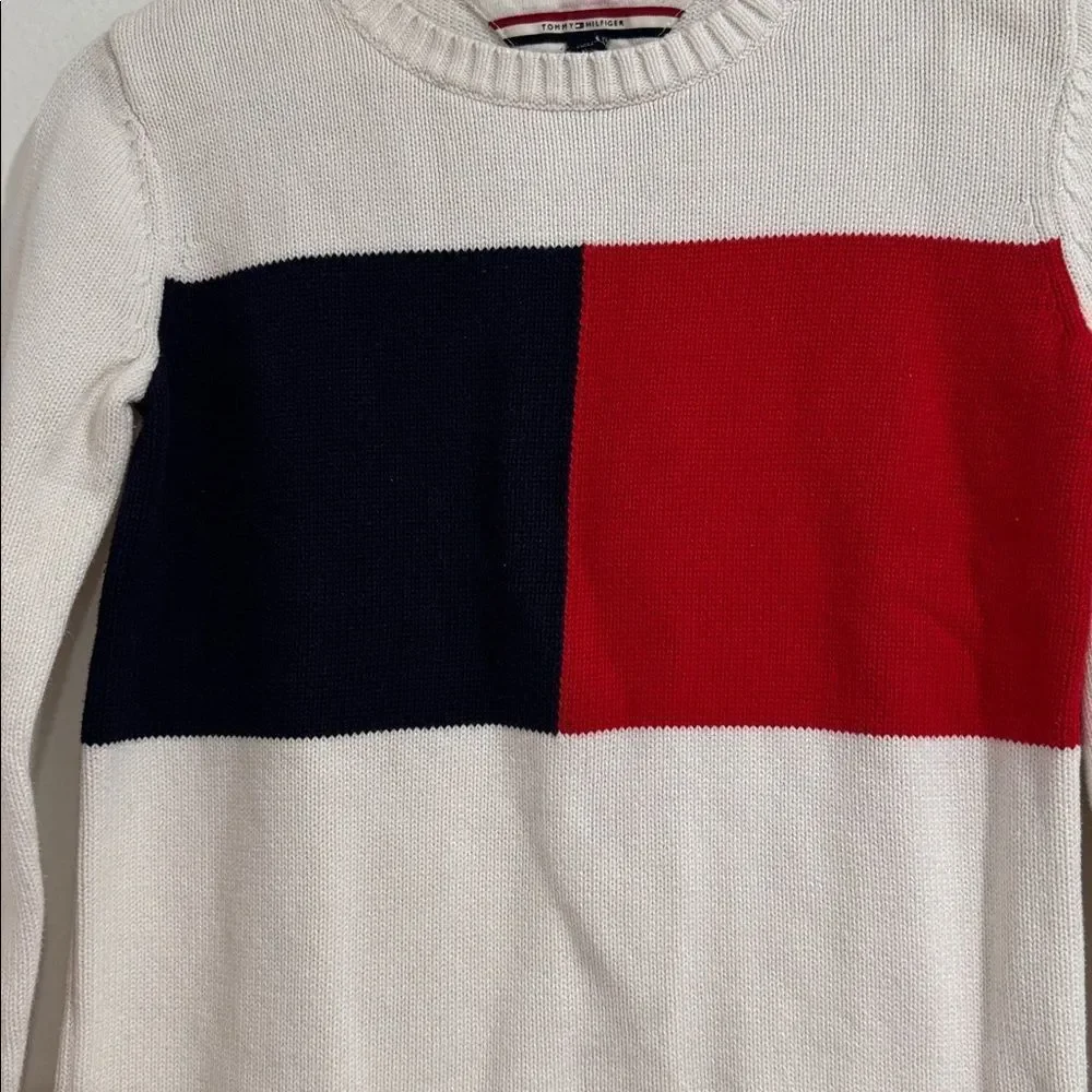 Tommy Hilfiger Red, Navy, and White Crew Neck Sweater EUC